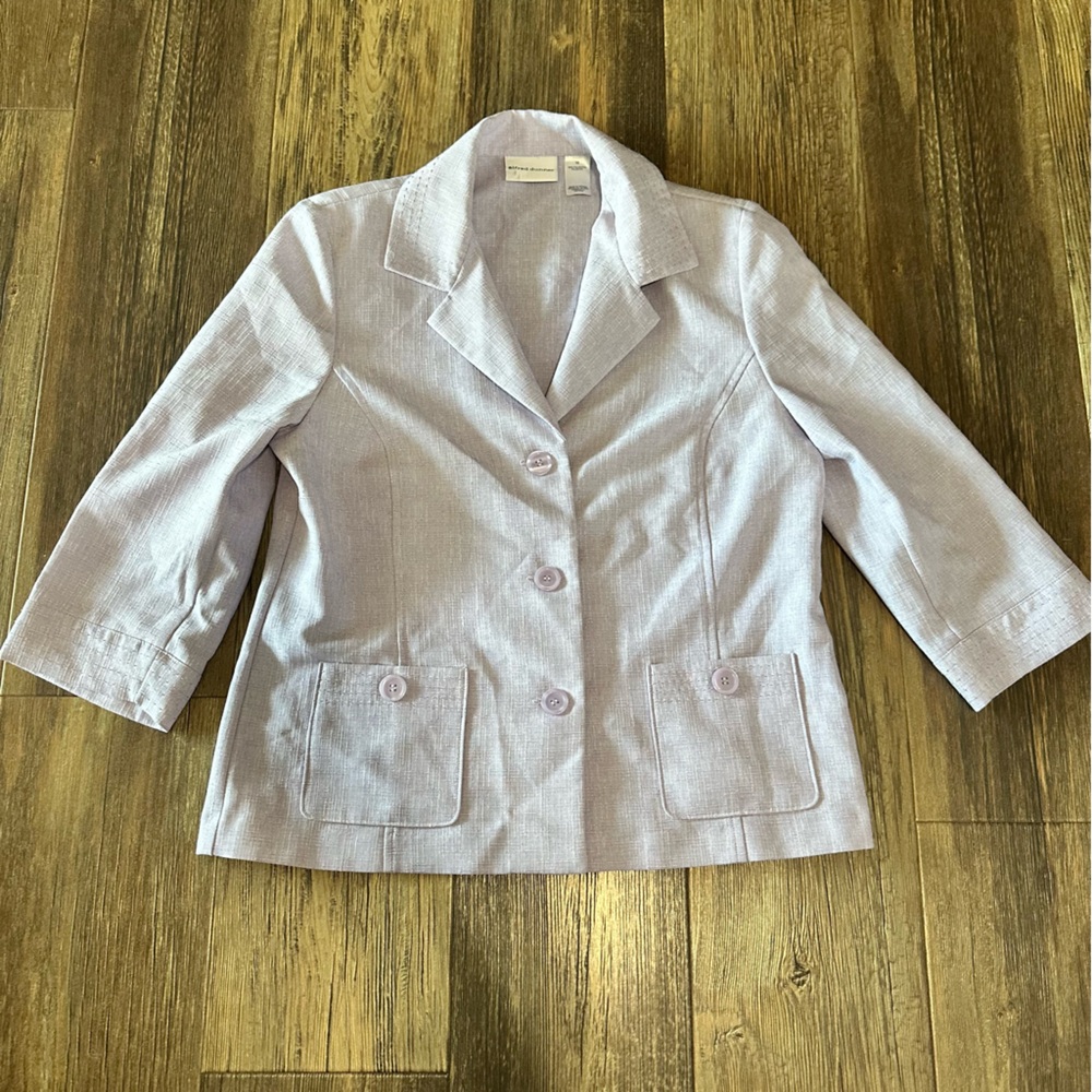 Alfred Dunner lavender purple blazer jacket women's 10 lightweight 3/4 sleeves